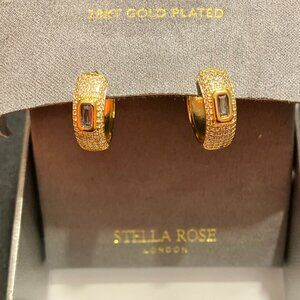 Yellow Gold-Toned Huggie Earrings with an Emerald Cut Center Stone